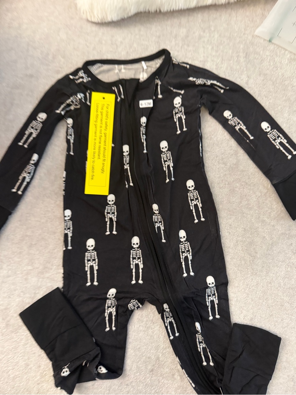 Black Skeleton Print Kids One-Piece Zipper Romper